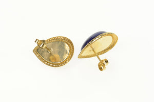 14K Pear Lapis Lazuli Cabochon Stud Earrings Yellow Gold