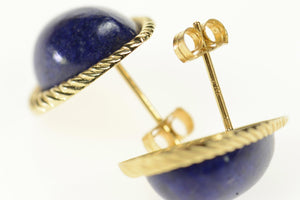 14K Pear Lapis Lazuli Cabochon Stud Earrings Yellow Gold