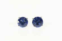 Load image into Gallery viewer, 14K Retro Round Sim. Sapphire Solitaire Stud Earrings White Gold