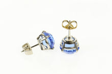 Load image into Gallery viewer, 14K Retro Round Sim. Sapphire Solitaire Stud Earrings White Gold