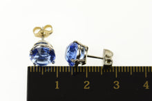 Load image into Gallery viewer, 14K Retro Round Sim. Sapphire Solitaire Stud Earrings White Gold