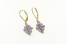 Load image into Gallery viewer, 14K Ornate Syn. Tanzanite Cluster Dangle Earrings Yellow Gold
