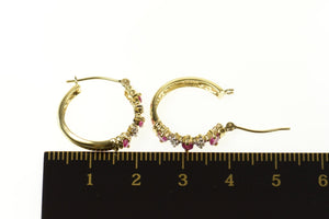 10K Ruby Diamond Classic Hoom Statement Earrings Yellow Gold