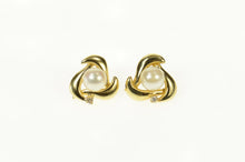 Load image into Gallery viewer, 14K Pearl Diamond Accent Swirl Stud Earrings Yellow Gold
