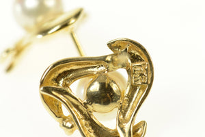 14K Pearl Diamond Accent Swirl Stud Earrings Yellow Gold