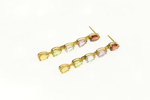 14K Dangle Amethyst Topaz Citrine Garnet Peridot Earrings Yellow Gold