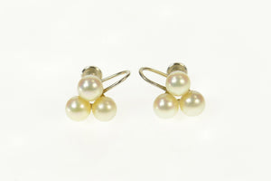 14K Pearl Cluster Classic Retro Screw Back Earrings White Gold