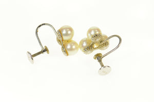 14K Pearl Cluster Classic Retro Screw Back Earrings White Gold