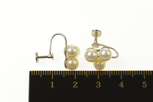 14K Pearl Cluster Classic Retro Screw Back Earrings White Gold