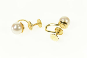 14K Classic Pearl Simple Statement Screw Back Earrings Yellow Gold