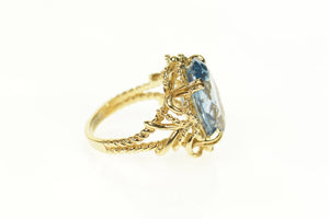 10K Oval Blue Topaz Ornate Filigree Cocktail Ring Size 6.25 Yellow Gold