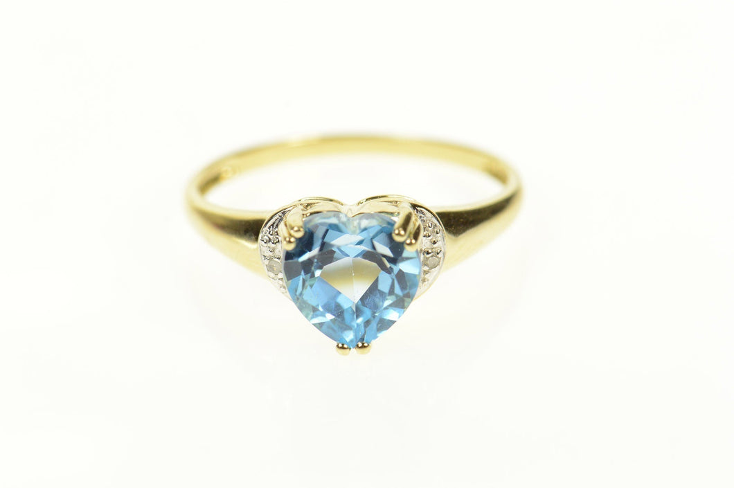 10K Blue Topaz Heart Diamond Accent Classic Ring Size 8 Yellow Gold