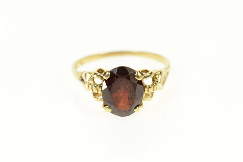 10K Oval Sim. Garnet Retro Statement Ring Size 8 Yellow Gold