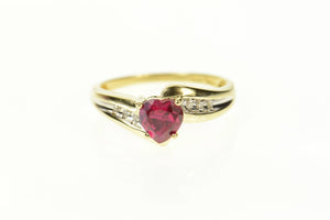 10K Heart Syn. Ruby Diamond Accent Bypass Ring Size 7 Yellow Gold