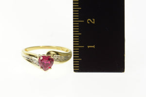 10K Heart Syn. Ruby Diamond Accent Bypass Ring Size 7 Yellow Gold