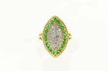 Load image into Gallery viewer, 18K 1.14 Ctw Pave Diamond Emerald Halo Navette Ring Size 6.25 Yellow Gold