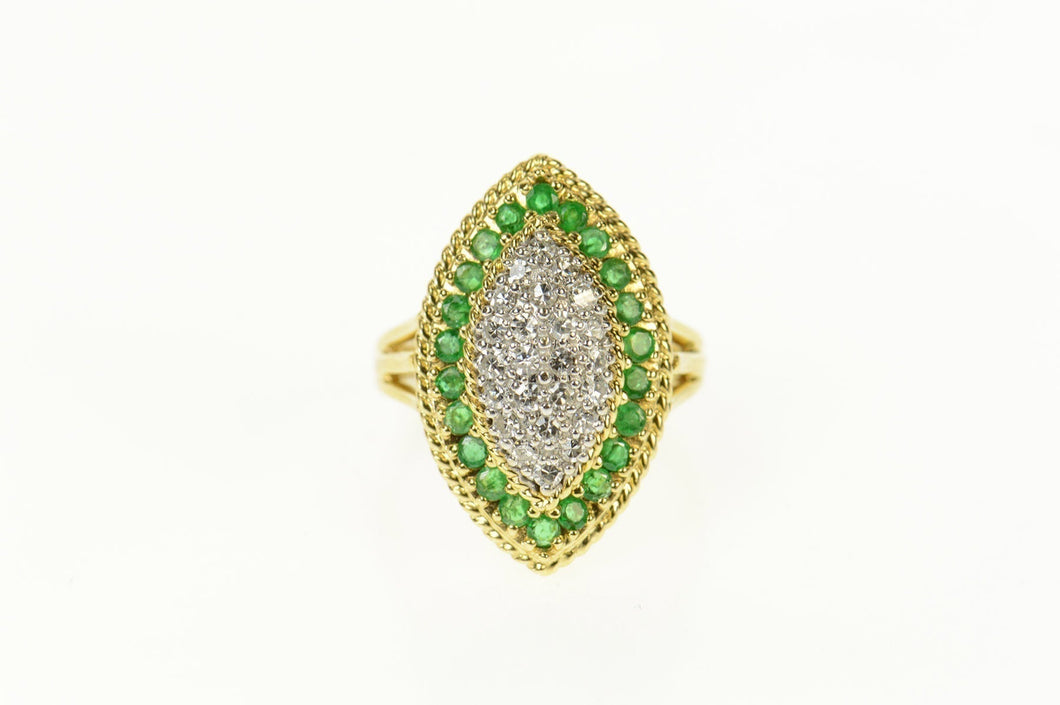 18K 1.14 Ctw Pave Diamond Emerald Halo Navette Ring Size 6.25 Yellow Gold