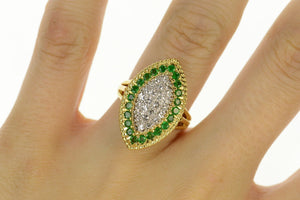 18K 1.14 Ctw Pave Diamond Emerald Halo Navette Ring Size 6.25 Yellow Gold