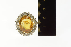 18K 1940's 18.34 Ctw Citrine Diamond Cocktail Ring Size 8.25 Yellow Gold