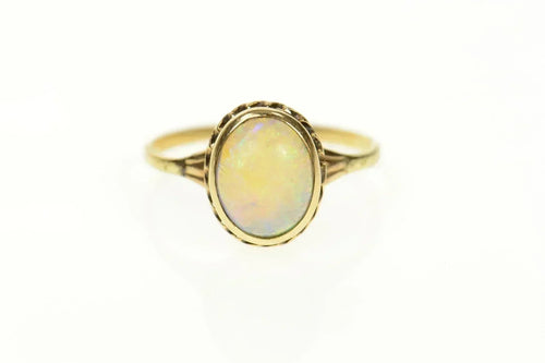 14K Victorian Natural Opal Ornate Engagement Ring Size 6.75 Yellow Gold