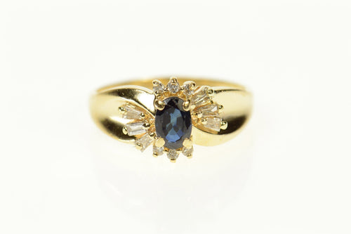 14K Natural Sapphire Diamond Halo Engagement Ring Size 6.75 Yellow Gold