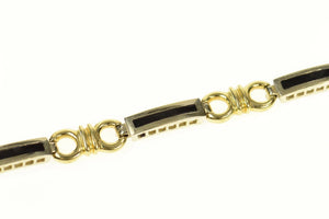 14K Black Onyx Squared Inlay Bar Link Statement Bracelet 6.75" Yellow Gold