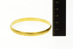 18K Victorian Embossed Floral Statement Bangle Bracelet 7.5" Yellow Gold