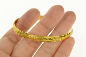18K Victorian Embossed Floral Statement Bangle Bracelet 7.5" Yellow Gold