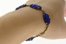 Load image into Gallery viewer, 14K Carved Floral Lapis Lazuli Statement Bracelet 7&quot; Yellow Gold