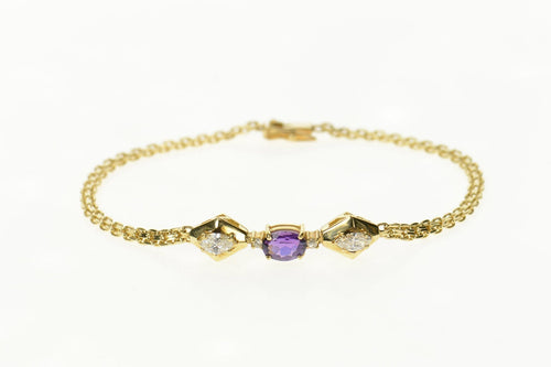 14K 1.14 Ctw Amethyst Diamond Squared Chain Bracelet 7.25