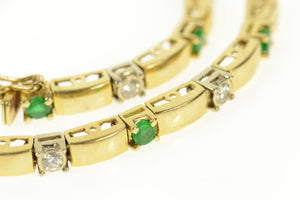 14K 1.38 Ctw Natural Emerald Diamond Bar Link Bracelet 6.75" Yellow Gold