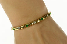 Load image into Gallery viewer, 14K 1.38 Ctw Natural Emerald Diamond Bar Link Bracelet 6.75&quot; Yellow Gold