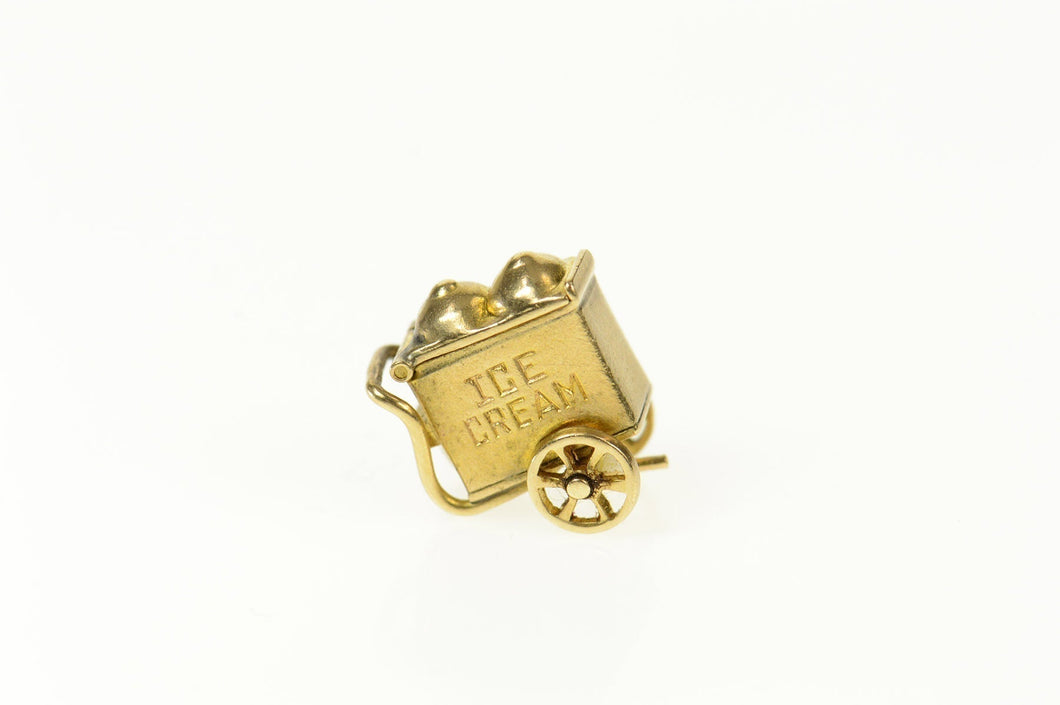 10K 3D Articulated Ice Cream Cart Dessert Charm/Pendant Yellow Gold