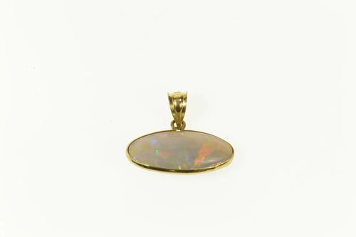 14K Oval Black Opal Bezel Set Statement Pendant Yellow Gold