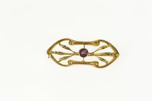 Load image into Gallery viewer, 10K Amethyst Ornate Scroll Leaf Accent Bar Pin/Brooch Yellow Gold