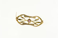 Load image into Gallery viewer, 10K Amethyst Ornate Scroll Leaf Accent Bar Pin/Brooch Yellow Gold