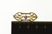 Load image into Gallery viewer, 10K Amethyst Ornate Scroll Leaf Accent Bar Pin/Brooch Yellow Gold