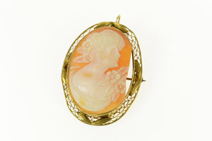 14K Ornate Victorian Carved Lady Cameo Pendant/Pin Yellow Gold