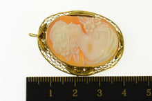 Load image into Gallery viewer, 14K Ornate Victorian Carved Lady Cameo Pendant/Pin Yellow Gold
