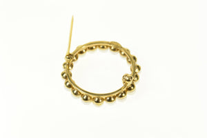 14K Classic Retro Pearl Circle Round Statement Pin/Brooch Yellow Gold
