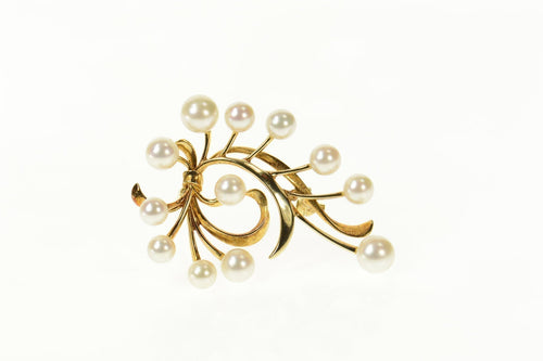 14K 1960's Mikimoto Pearl Retro Swirl Statement Pin/Brooch Yellow Gold