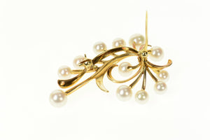 14K 1960's Mikimoto Pearl Retro Swirl Statement Pin/Brooch Yellow Gold