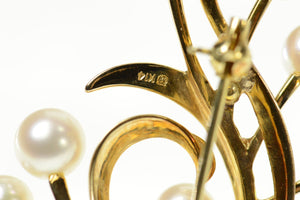 14K 1960's Mikimoto Pearl Retro Swirl Statement Pin/Brooch Yellow Gold