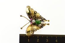 Load image into Gallery viewer, 10K Retro Jade Pearl Sim. Ruby Butterfly Pin/Brooch Yellow Gold