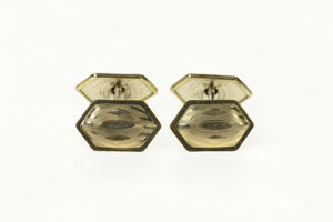 14K Art Deco Ornate Geometric Cuff Links White Gold