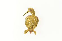 Load image into Gallery viewer, 14K Ornate 1960&#39;s Syn. Ruby Bird Heron Pin/Brooch Yellow Gold