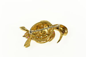 14K Ornate 1960's Syn. Ruby Bird Heron Pin/Brooch Yellow Gold