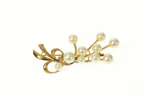 14K Floral Bouquet Pearl Cluster Statement Pin/Brooch Yellow Gold