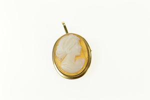 18K Art Deco Carved Shell Cameo Pendant/Pin Yellow Gold