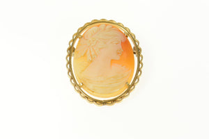 14K Ornate Carved Shell Cameo Lady Pin/Brooch Yellow Gold